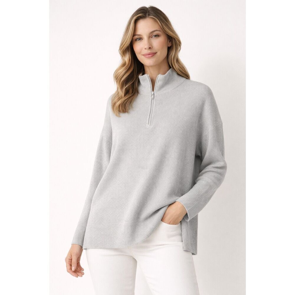 Tommy Bahama Pearl Gray Shimmer Zip Sweater S/M NWT Ribbed